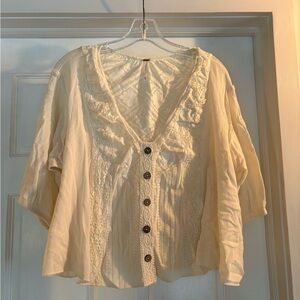 Free People Mae Tunic Cream Button-Front Top